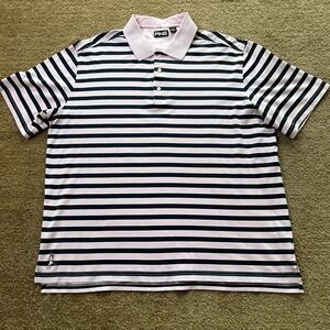 Ping Collection Mens‎ Short Sleeves Golf Polo Shirt Pink & Blue Striped XL